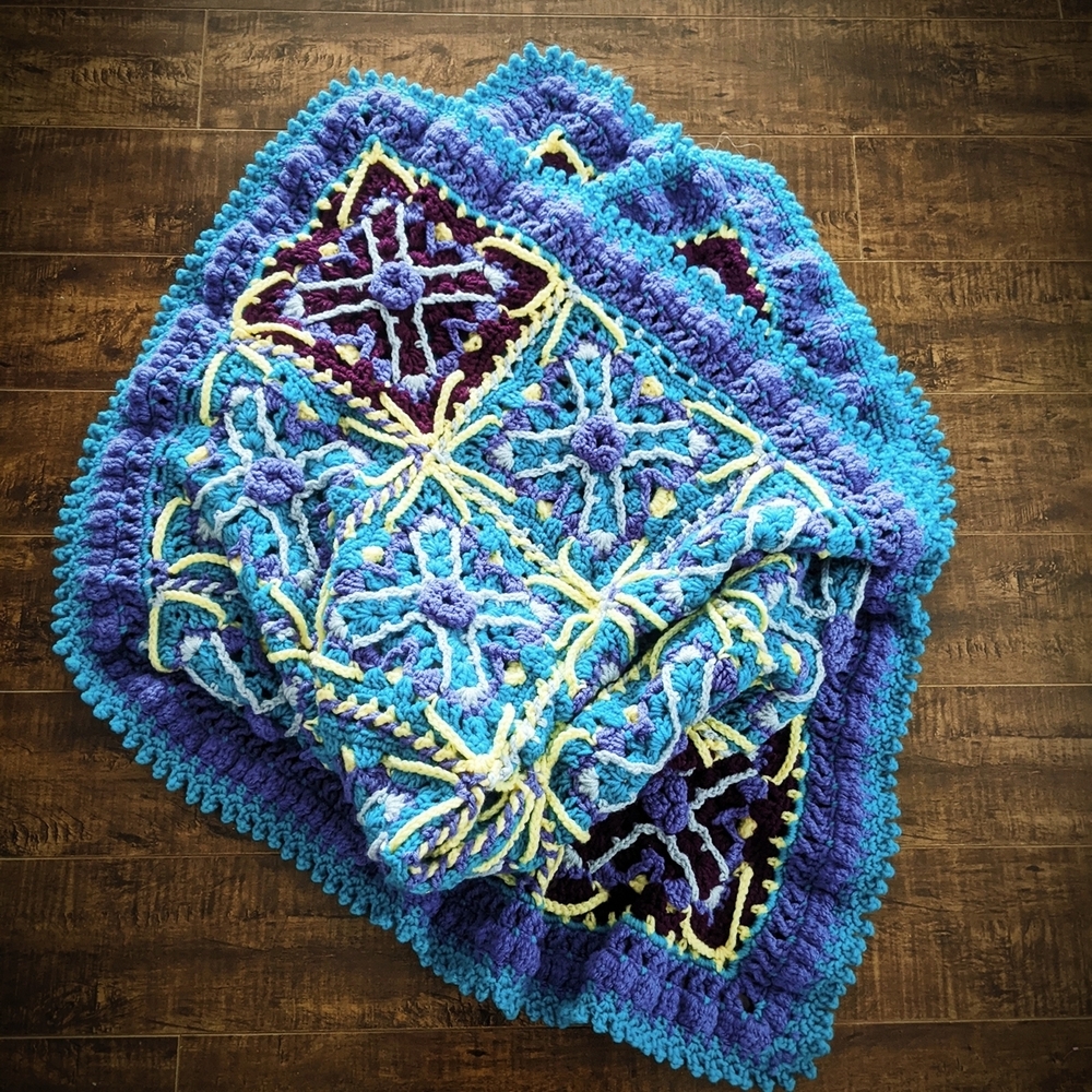 Unique Handmade Blue and Purple Crochet Blanket